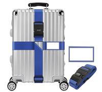 SQAQS Ruban de Bagage avec Verrou à Code, Sangles de Bagage avec Carte D'Information, Accessoires d'emballage de Voyage RéGlables, Sangles de Fermeture en Toute SéCurité(Bleu)