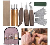 SQAQS Wood Carving Tools Pack, 10PCS Outils Sculpture Sur Bois, Kit d'Outils de Sculpture Sur Bois 10 en 1, avec 6 Couteaux de Sculpture, gants Résistants Aux Coupures, pour Débutants/Professionnels