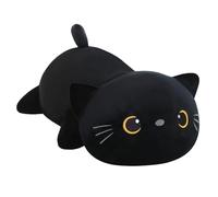 SQEQE Chat Noir lesté en Peluche - Animal en Peluche Noir lesté - Oreiller Doux en Peluche - Cadeau pour Enfants et Adultes - 35 cm - 0,7 kg