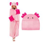SQEQE Couverture portable avec capuche et gants - Couverture de canapé - Motif dessin animé - Pour homme et femme - 150 x 130 cm, Axolotl, 150x130cm