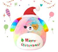 SQEQE Merry Christmas Animal en peluche 25 cm Xmas Chien arc-en-ciel Jouets doux Oreiller mignon pour enfant fille garçon 25 cm