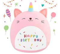 SQEQE Peluche chat « Happy Birthday » - Peluche douce - Pour enfants, filles et garçons - Rose - 25 cm