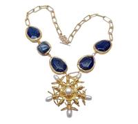 SQGGMOAUSC Pendentif en forme d'animal avec perle blanche 53,3 cm pour femme - Lapis bleu cyanite plaqué or