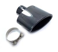 SQIFBA Accessoires Voiture 1 Pièces 150MM Sortie Ovale Brillant Cabon Fiber Noir Acier Inoxydable Embout D'échappement Universel Ovale Silencieux Tuyau Tube D'extrémité Silencieux(63MM in 150MM Out)
