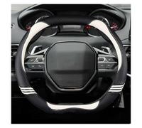 SQIFBA Couvre Volant Housse De Volant en Cuir Et Fibre De Carbone pour Peugeot 508 3008 GT 4008 5008 2017 2018 2019 pour E 2008 2020 2021 Volant De Voiture(Blanc)