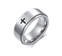 SQKXKLCZ Bague de fiançailles en acier inoxydable de 6 mm/8 mm avec gravure en forme de croix - Pour soulager le stress et l'anxiété - Pour homme et femme - Taille 5-15, Métal, Aucune pierre précieuse