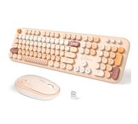 SQMD Clavier et souris sans fil, clavier coloré rétro avec touches rondes, 2,4 GHz USB, clavier et souris pour Mac, PC, ordinateur de bureau et ordinateur portable (jaune coloré)