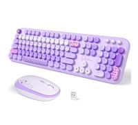 SQMD - Clavier et souris sans fil, clavier rétro coloré avec touches rondes, 2,4 GHz USB, clavier et souris pour Mac, PC, ordinateur de bureau et ordinateur portable (violet)