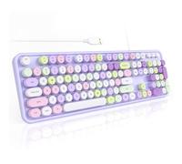 SQMD Claviers d'ordinateur colorés filaires, USB Plug and Play, clavier de machine à écrire pleine taille, joli clavier esthétique avec supports pliables pour PC Windows et ordinateur portable (violet