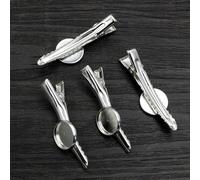 SQMSK 45 * 20 MM 10 pièces pinces à cheveux en métal argenté plateau barrettes de cheveux plateau épingles à cheveux avec plateau vierge paramètres de lunette ronde plateaux pour épingle à cheveux