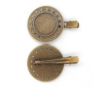 SQMSK 50 * 25MM 50pcs pinces à cheveux en métal tournesol plateau barrettes de cheveux plateau épingles à cheveux avec plateau vierge paramètres de lunette ronde plateaux pour