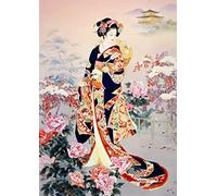 SQMXG broderie point de croix kit complet motif imprim，Geisha japonaise，canevas point de croix kit complet pourdécoration pour enfants adultes débutant Artisanat40x50cm