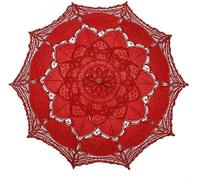 SQOIKOS Parasol en dentelle vintage pour mariage, décoration photo, thé, 81,3 cm, taille adulte (rouge)