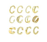 SQOYEI 9/12/18/24 Pièces Ear Cuff Argent Réglable, Portable Faux Piercing Oreille pour Les Réunions De Famille, Boucle Oreille Sans Trou(Gold 12PCS)