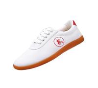 SQOYEI Chaussures de Taekwondo Hommes Antidérapantes Respirantes, Tige en Toile Chaussures D'arts pour Le Taekwondo, Le Karaté Unisexes Chaussures de Compétition(White,43EU_B)