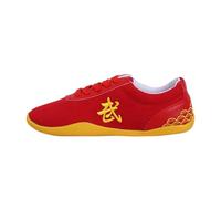 SQOYEI Professionnelles Toile Chaussures Kung Fu Souples Respirantes, Légères Chaussures de Taekwondo Rembourrées pour Le Basket-Ball(Rouge,35 EU)