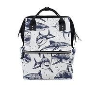 Squalo Bianco Senza Cuciture Disegnato A Mano Sac à Langer Sac à Dos Grande Capacité Multifonction Sac à Couches pour Voyage Maman Femme Papa