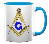 Square and Compass Worth Matravers Square and Compasses Freemasonry Masonic Grand Lodge Compass Tasse à thé café en céramique Bleu clair