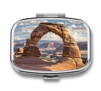 Square Arches National Park Petit pilulier avec 2 compartiments Portable en métal Organiseur de médicaments Mini voyage Médicaments Vitamines pour sac à main