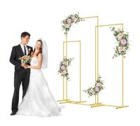 Square Backdrop Stand Set of 3, Gold Metal Arch Frame for Wedding Decoration, Ceremony, Birthday Party, Baby Shower, Heavy Duty Floral Balloon Display 6.6FT+5.9FT+4.9FT Doré
