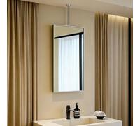Square Bathroom Mirror for Vanity, Hanging Rod Wall Mirrors | Ceiling Suspension Mirror, Silver Stainless Steel Frame Mirror for Powder Room Dressing or Entryway(50cmx80cm)