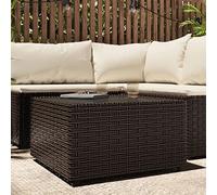Square Brown Outdoor Coffee Table 50x50x30 cm Woven Resin with Tempered Glass Top Weatherproof for Garden Terrace Patio Balcony Durable Powder Coated Steel Frame Easy Assembly Adjustable Feet