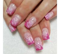 Square French Tip Press On Nails 24pcs Acrylique Flower Pattern Artificiel False For Women Art Decoration Nail Pour Femmes