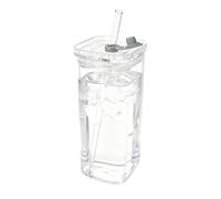 Square Glass Tumbler - Modern Drinking Cup for Coffee | Stylish Beverage Container with Lid and Straws, Kitchen Desk Accessory, Office Travel Helper, Home Party Aid, Tea Milk Juice Serving Solution