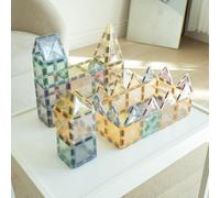 Square House Carreaux magnétiques, carreaux de construction, blocs esthétiques 3D magnétiques, planches de jeu de construction (translucides, 100 pièces)