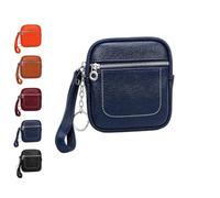 Square Leather Mini Card Wallet Coin Purse Portable Unisex-Zipper Lock(Blue)