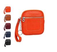 Square Leather Mini Card Wallet Coin Purse Portable Unisex-Zipper Lock(Orange)