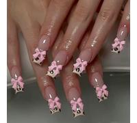 Square Nails Tips Bowknot Fausses Glues On Stick On Press On Artificial False For Womens Girl Glues Acryliques Sur L'ongle Pour Les Femmes Claires