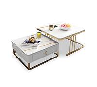 Square Nesting Coffee Table Set Modern Accent Table Desk with Storage Drawer Space Faux Marble Glasses Top and Metal Frame for Living Room Office Balcony B 6070CM (B 60 * 80CM)