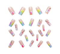 Square Press Nails, Medium Acrylic Fake Nail, Cute Full Cover Stick Nail, 24 Pieces Gradient False Nails Set, Jelly Glue Included for Women Girls