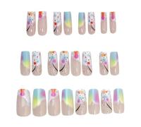 Square Press- Nails, Medium-Length Acrylic Fake Nails, Trendy Gradient Full Cover Set with Jelly Glue, Chic Colorful False for Women, Girls, 24 Pieces