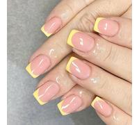 Square Press On Nails Artificial Faux Nails Conseils Complets Couvertures Jaunes Fausses Glossy Colues Sur Les Femmes Presse-ongles Des Filles