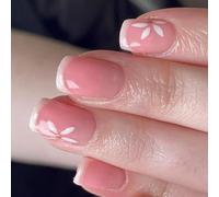 Square Press On Nails French Tip Faux Couvertures Complètes Faux Avec Design De Fleurs PLIGTER