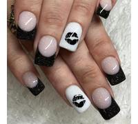 Square Press On Nails Kiss Glitters Faux Nails Glues Sur L'acrylique Artificiel 24pcs Bâton Pour Les Femmes Conception Faux Ongles