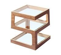 Square Side Table Square Small Tea Table Glass Solid Wood Sofa Corner Table Double-Layer Square Table (Color : Walnut)