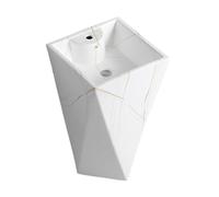 Square Sink, Ceramic Floor Standing Column Basin Vanity Sink Combo with Overflow Hole, Optional Hot and Cold Faucets/Angle Valves (Color : Gris, Size B) (White A)