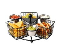 Square Snack Frying Basket Rotating Compartment Holder | Kitchen Food Basket for Home Party Dining Room Restaurant Apartment Countertop Barbecue Snacks Appetizers