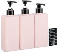 Square Soap Dispenser,3 Pieces 400 Ml Refillable Lotion Plastic Shampoo Bottle,Empty Pump Bottle For Bath,Kitchen,Hotel-Pink
