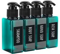 Square Soap Dispenser,4 Pieces 100 Ml Refillable Lotion Shampoo Bottle,With Waterproof And Handwritten Label,Empty Pump Bottle For Bath,Kitchen,Hotel-Peacock Blue