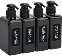 Square Soap Dispenser,4 Pieces 200 Ml Refillable Lotion Shampoo Bottle,With Waterproof And Handwritten Label,Pump Bottle For Shower Gel,Hand Soap-Black