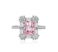 Square Square Halo Anneaux de fiançailles Premium Cubic Zirconia Promise Eternity Ring For Women Wedding Bands Emerald Cut Ruby Topaz Simulated Diamond CZ Anniversary Open Adjustable Anneau (vert)