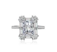 Square Square Halo Anneaux de fiançailles Premium Cubic Zirconia Promise Eternity Ring For Women Wedding Bands Emerald Cut Ruby Topaz Simulated Diamond CZ Anniversary Open Adjustable Anneau (vert)