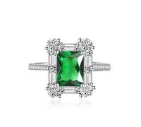 Square Square Halo Anneaux de fiançailles Premium Cubic Zirconia Promise Eternity Ring For Women Wedding Bands Emerald Cut Ruby Topaz Simulated Diamond CZ Anniversary Open Adjustable Anneau (vert)