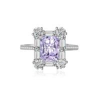 Square Square Halo Anneaux de fiançailles Premium Cubic Zirconia Promise Eternity Ring For Women Wedding Bands Emerald Cut Ruby Topaz Simulated Diamond CZ Anniversary Open Adjustable Anneau (vert)