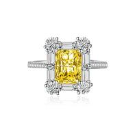 Square Square Halo Anneaux de fiançailles Premium Cubic Zirconia Promise Eternity Ring For Women Wedding Bands Emerald Cut Ruby Topaz Simulated Diamond CZ Anniversary Open Adjustable Anneau (vert)