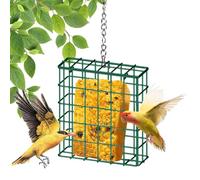 Square Wire Bird Feeder with Cream Ɓall - Ready to | Outdoor Feeder with Hanging Chain | for Wild Garden Birds, Rust-Resistant Metal Includes Suet Seed Ball Easy Refill